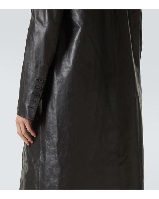 Rick Owens Black Leather Coat for men