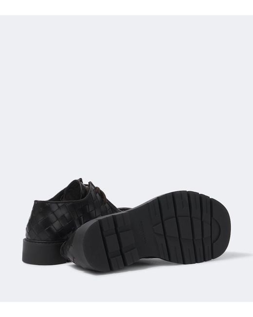 Bottega Veneta Black Haddock Intrecciato Leather Derby Shoes for men