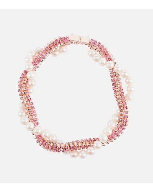 Magda Butrym Pink Crystal And Pearl-Embellished Necklace