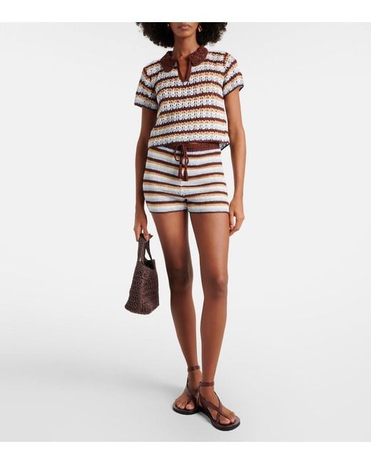 Anna Kosturova Multicolor Crochet Striped Cotton Polo Shirt