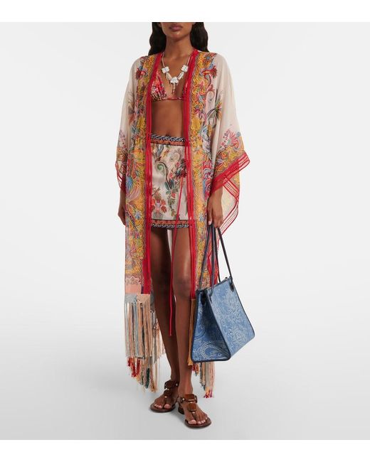 Etro Red Paisley Fringed Kaftan