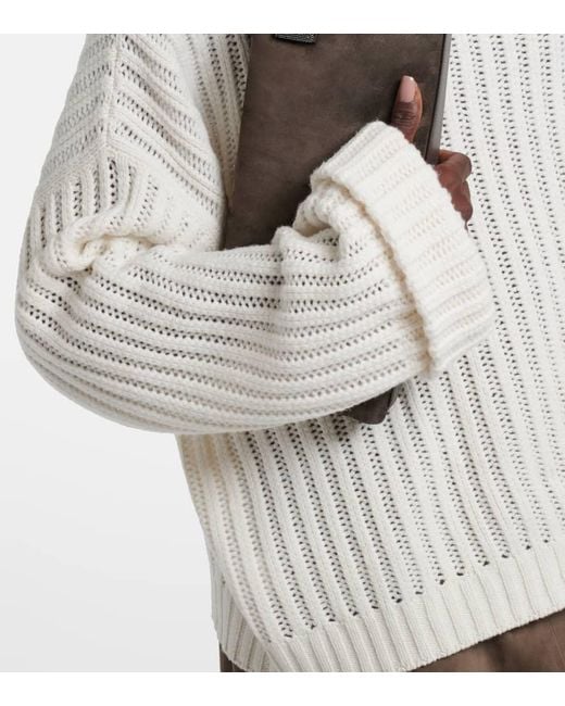 Brunello Cucinelli White Pullover Aus Rippstrick