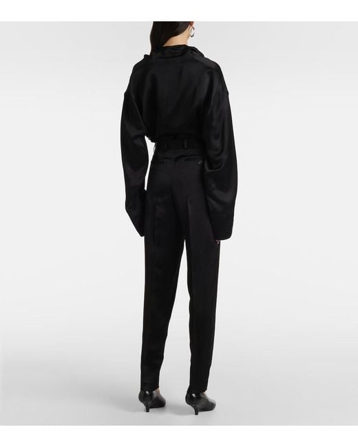 Totême  Black High-Rise Satin Straight Pants