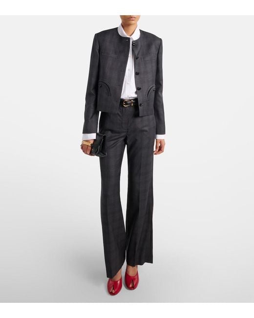 Blazé Milano Blue Lundy Checked Virgin Wool Flared Pants