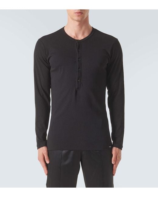 Tom Ford Black Cotton-Blend Henley Shirt for men