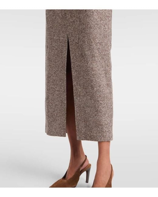 Brunello Cucinelli Brown Wool And Silk-Blend Midi Skirt