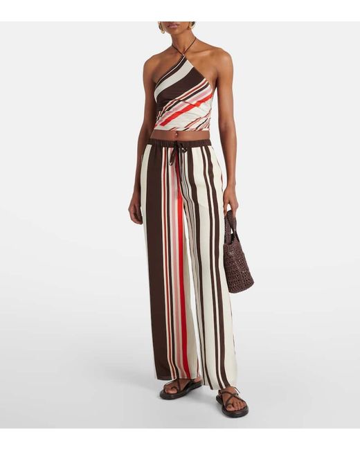 Sir Red Thistle Striped Open-Back Silk Satin Top