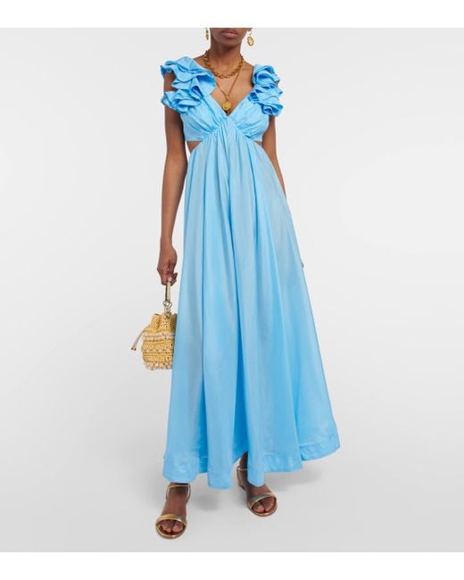 Zimmermann Blue Halcyon Cutout Silk Maxi Dress