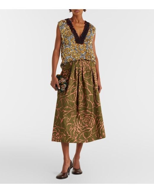 Dries Van Noten Natural Floral Cotton Midi Skirt