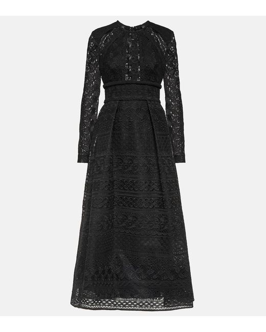 Elie Saab Black Cotton-blend Lace Maxi Dress