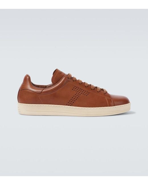 Tom Ford Brown Warwick Perforated Leather Sneakers for men