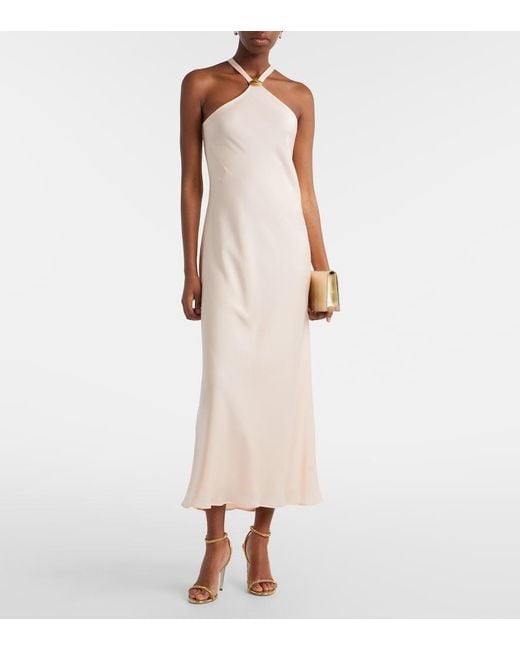 Max Mara Natural Ghiotto Embellished Satin Slip Dress