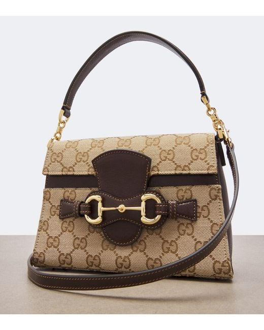 Gucci Brown Horsebit Small Gg Canvas Top-Handle Bag