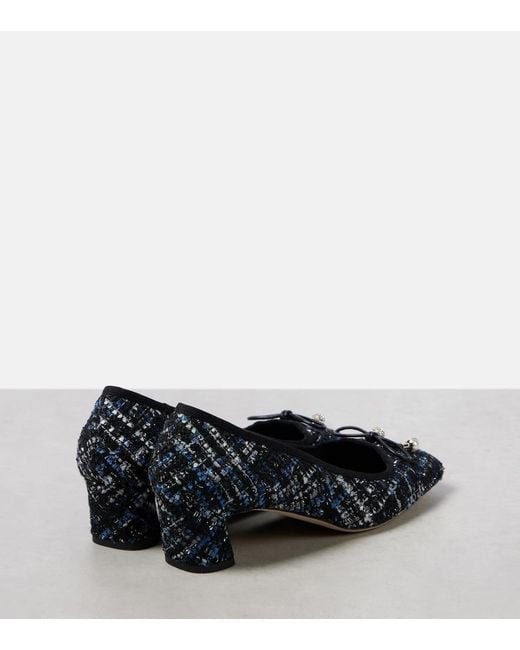 Jimmy Choo Blue Elme 45 Bow-Detail Tweed Pumps