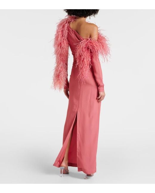 ‎Taller Marmo Red Garbo Feather-trimmed Gown