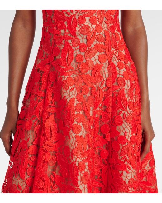 Oscar de la Renta Red Guipure Lace Cocktail Dress