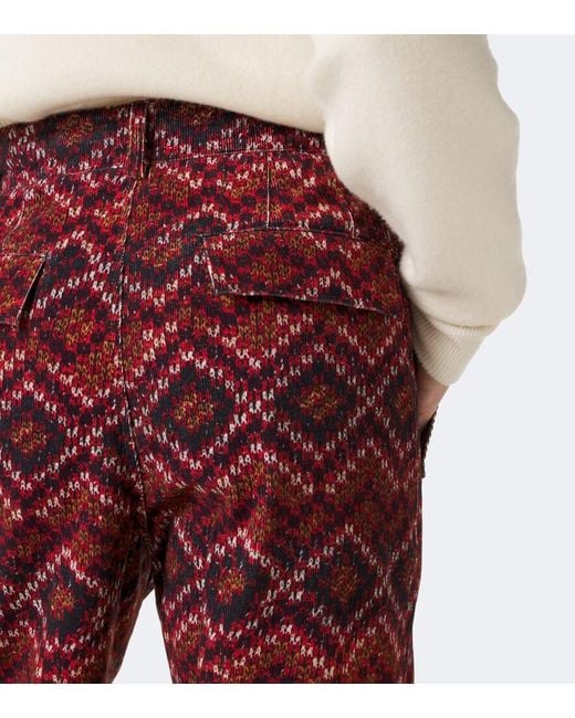 Dries Van Noten Red Printed Cotton Corduroy Straight Pants for men