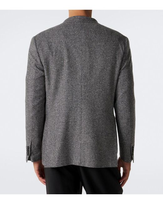 Canali Black Herringbone Wool And Cashmere Blazer for men