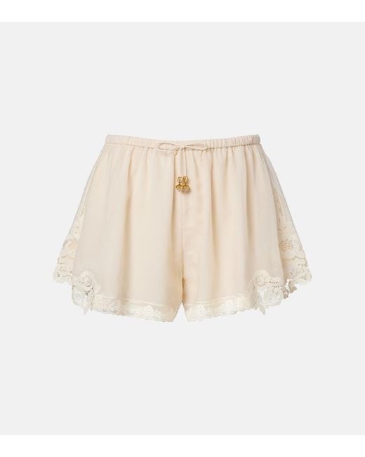 Zimmermann Natural Awaken Lace-Trimmed Cotton And Silk Shorts