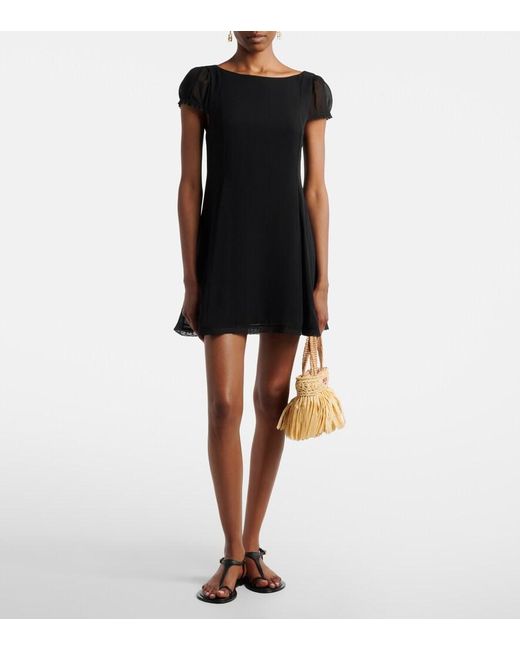 Posse Black Priscilla Lace-Trimmed Silk Minidress