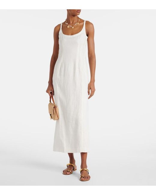 Faithfull The Brand White Gigi Linen Midi Dress