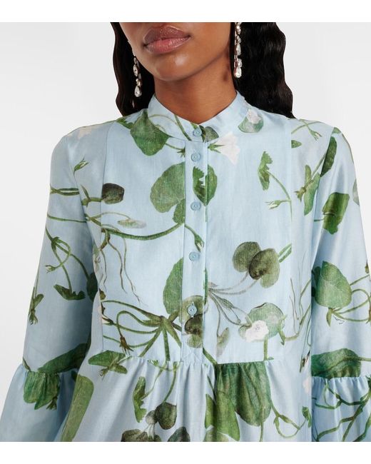 Erdem Blue Tiered Floral Cotton Minidress