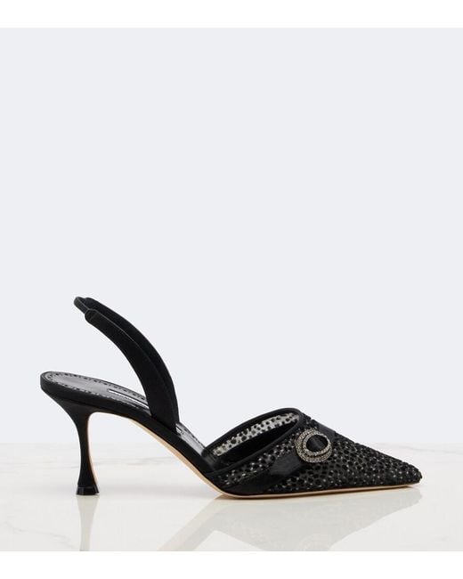 Manolo Blahnik Black Zutosli Embellished Slingback Pumps