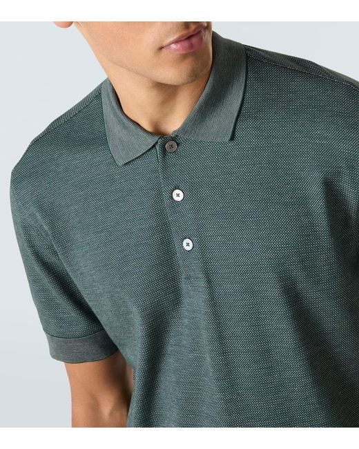 Zegna Green Cotton And Silk Polo Shirt for men