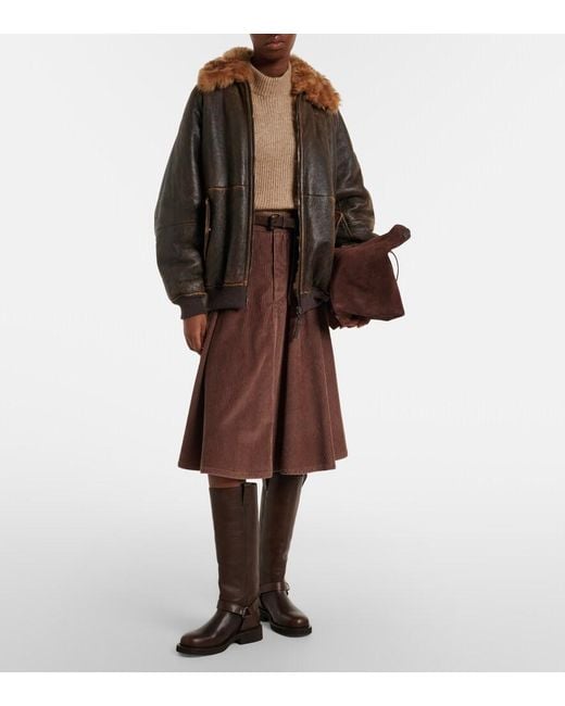 Brunello Cucinelli Brown Monili Cotton Corduroy Midi Skirt