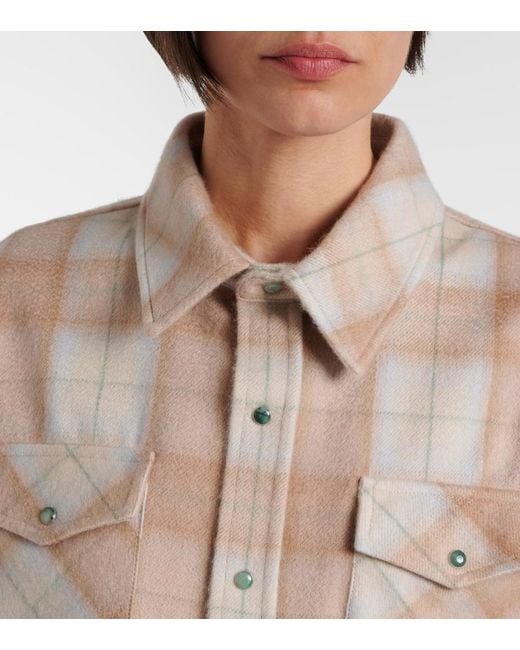 God's True Cashmere Natural Champagne Tartan Cashmere Shirt With Emerald