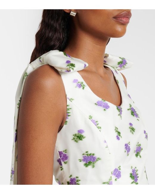 Markarian White Bow-Detail Floral Caped Brocade Minidress