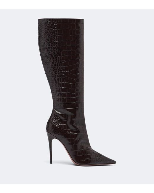 Paris Texas Black Vera Croc-Effect Leather Knee-High Boots