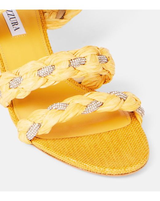 Aquazzura Yellow Costiera 50 Embellished Raffia Sandals