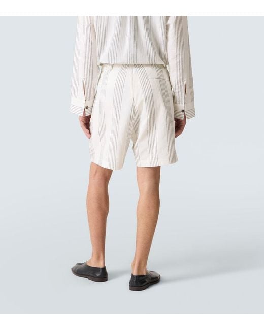 Commas White Textured Striped Cotton Bermuda Shorts for men