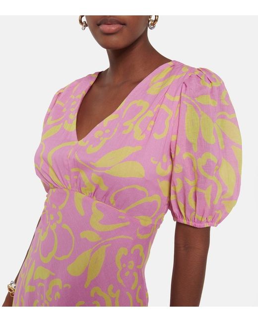Velvet Pink Charlotte Floral Cotton Midi Dress