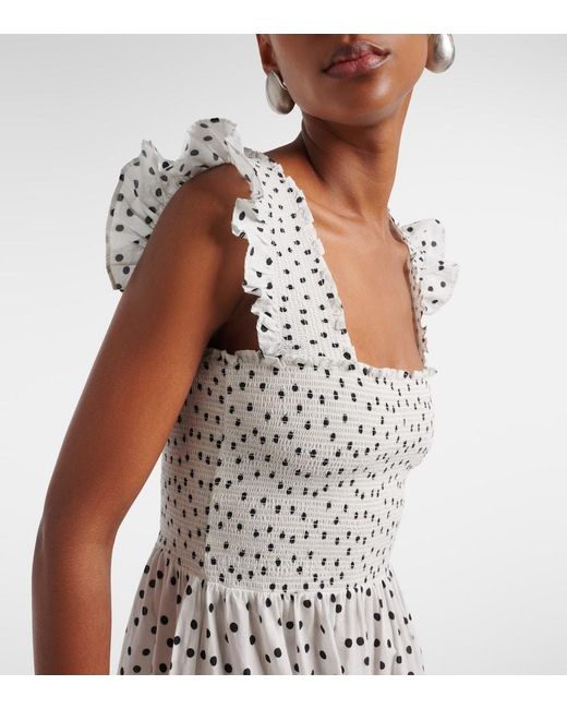 Rixo White Kendall Polka-Dot Cotton Midi Dress