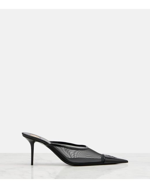 Saint Laurent Black Renee Mesh And Leather Mules