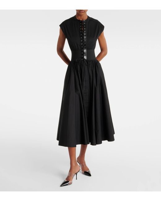 Alaïa Black Lace-Up Cotton-Poplin Midi Dress