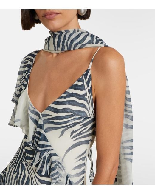 De La Vali White Mayara Zebra-Print Georgette Maxi Dress