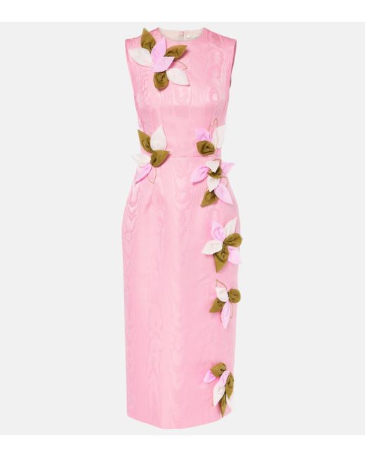 Emilia Wickstead Pink Cappia Floral-Applique Midi Dress