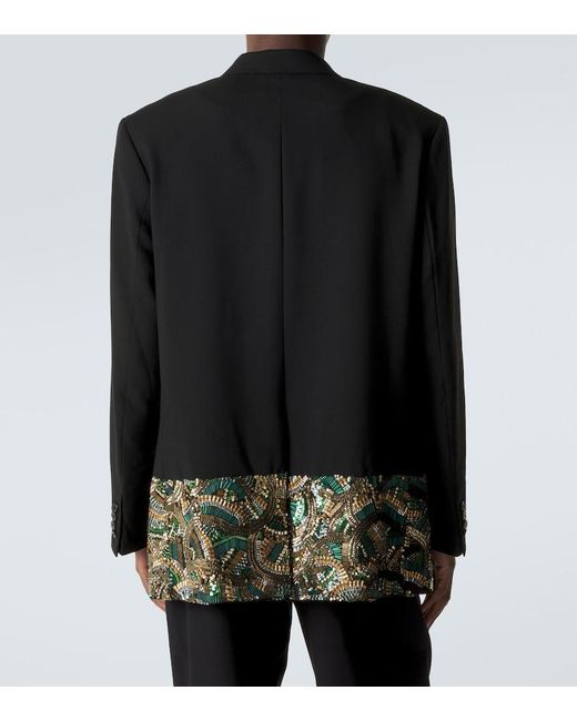 Dries Van Noten Black Embellished Double-Breasted Wool Blazer for men