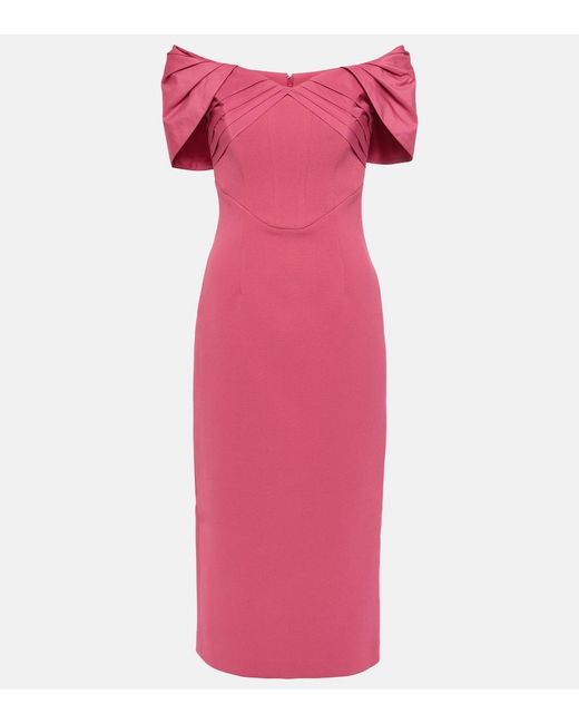 Rebecca Vallance Pink Anais Off-Shoulder Crepe Midi Dress