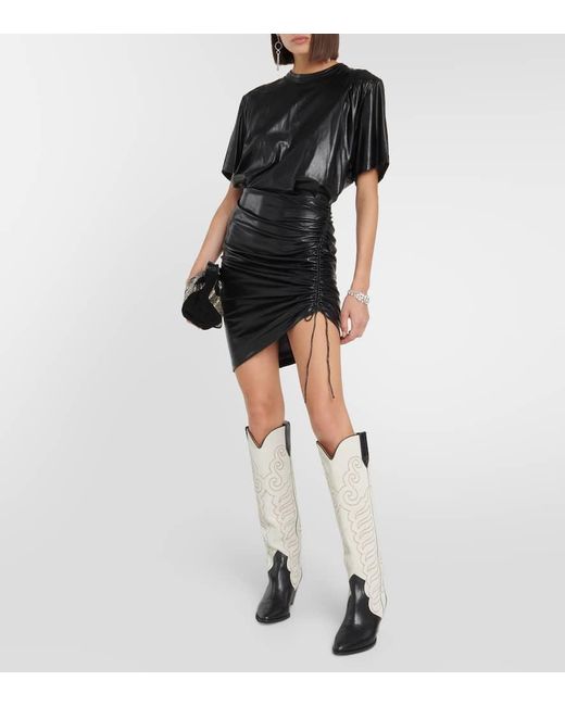 Isabel Marant Black Balesi Ruched Faux Leather Minidress