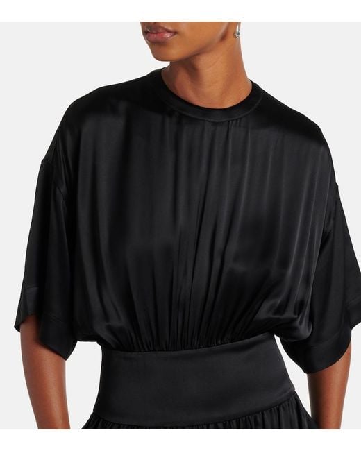 Totême Black Silk And Cotton Satin T-Shirt Dress