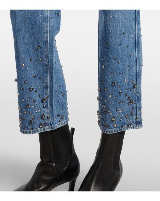 7 For All Mankind Blue Calie Embellished Cropped Straight Jeans