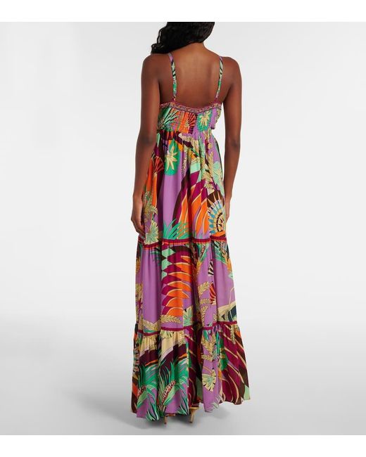 Camilla White Gathered Printed Silk Cutout Maxi Dress