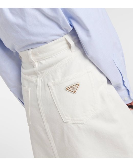 Prada White High-rise Denim Midi Skirt