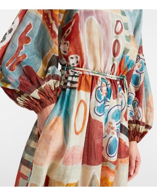 ALÉMAIS Multicolor X Lrnce Michelle Printed Ramie Midi Dress