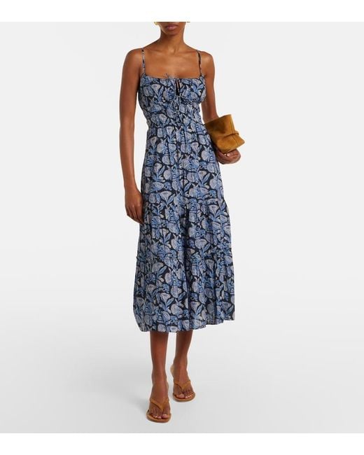 Ulla Johnson Blue Aydin Floral Cotton-Blend Midi Dress