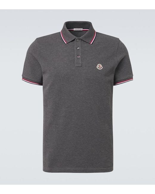 Moncler Gray Logo Cotton Pique Polo Shirt for men